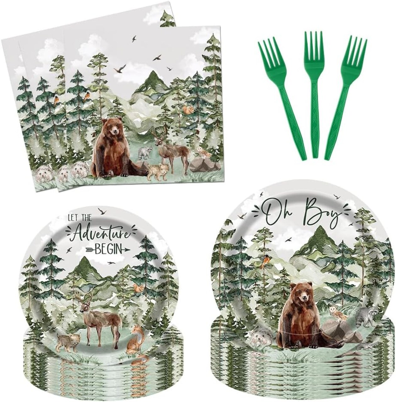 96Pcs Boy Baby Shower Adventure Party Tableware Supplies - Serve 24 Guests